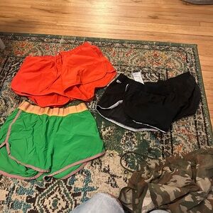 Women's Athletic Shorts Set - Orange, Black, Green